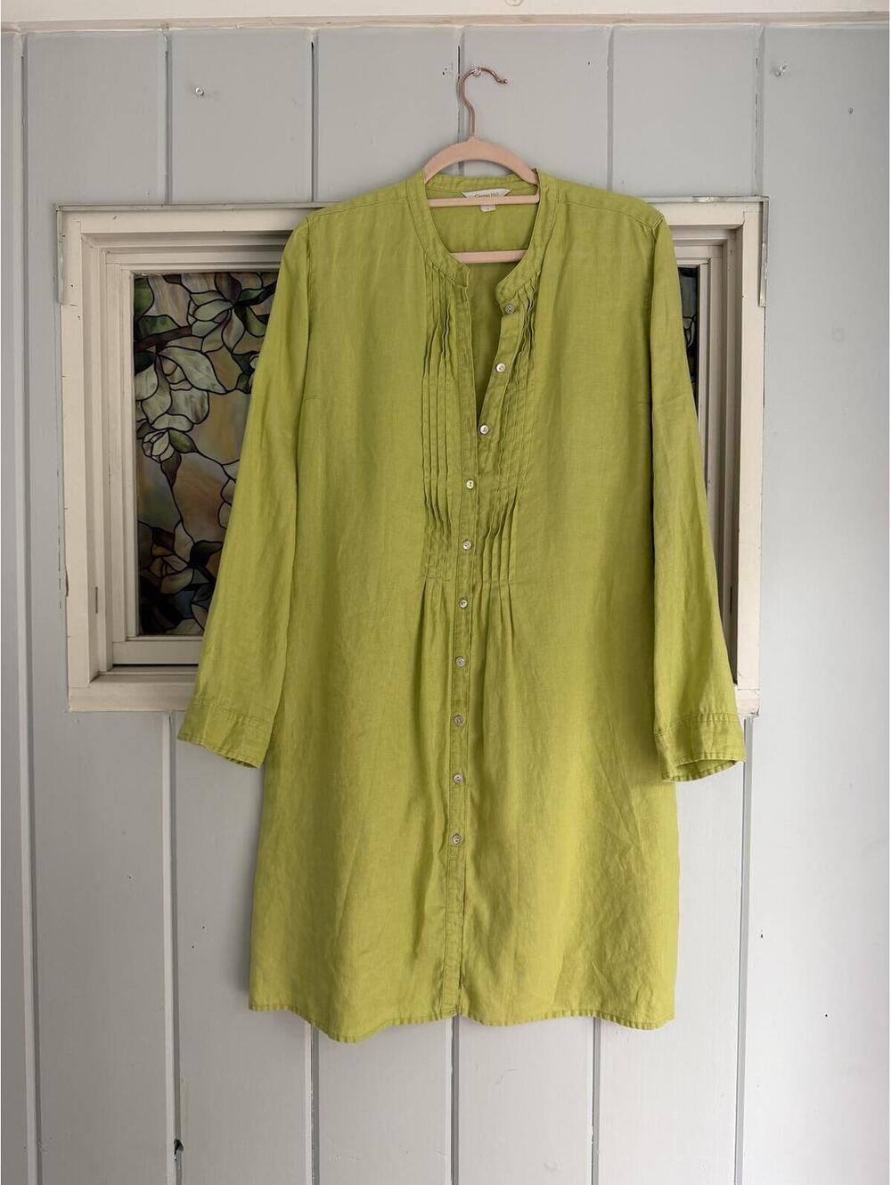 Garnet Hill Green Linen Button-Down Dress tunic Size 6